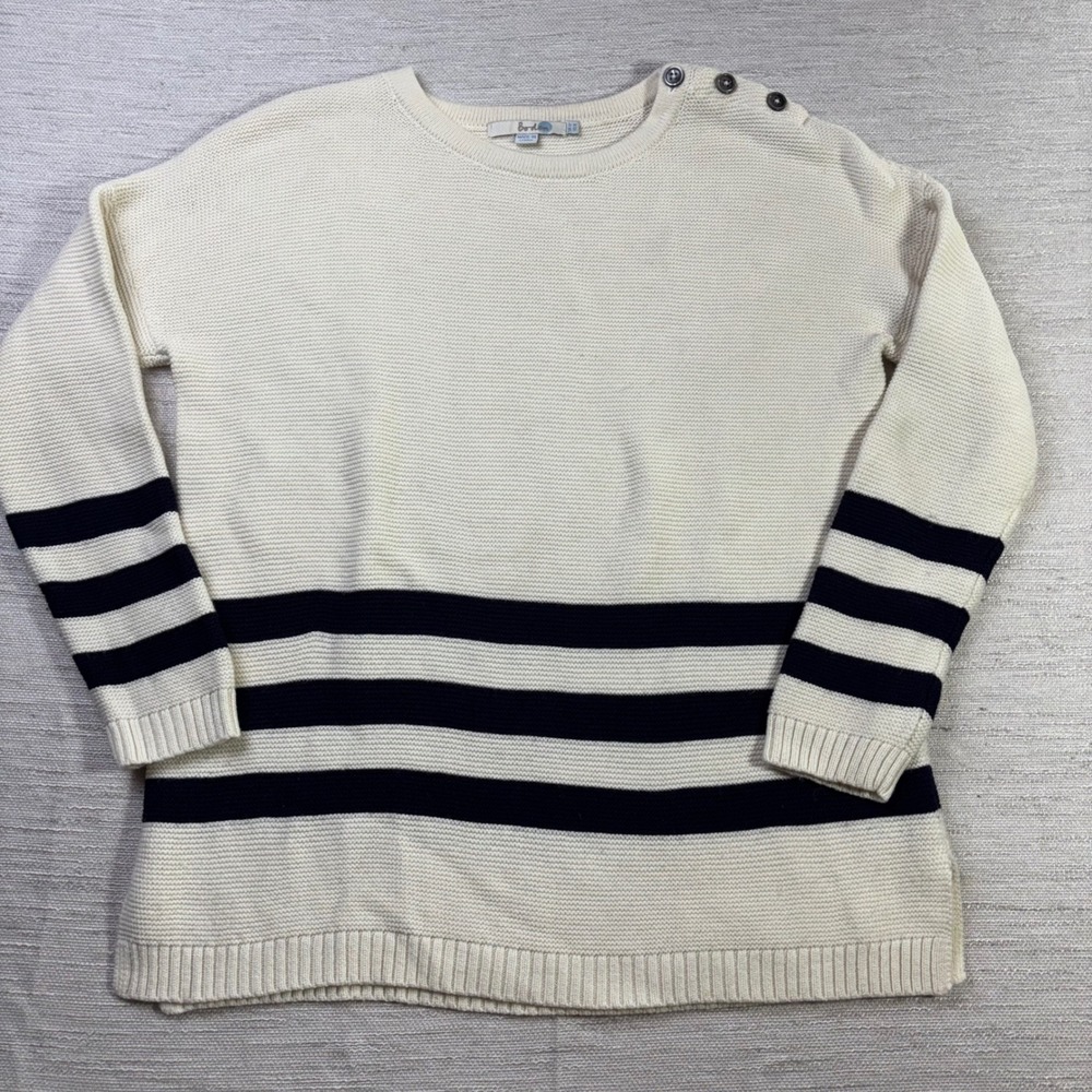 Boden Womens Navy Ivory Striped Button Shoulder Nautical Sweater Size US 8 UK 12